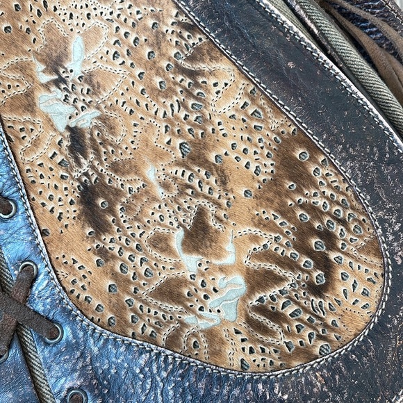 Yurena Shoulder Bag Italy Saddle Satchel Leather Textured Fur Taupe Denim Italy - Picture 8 of 9